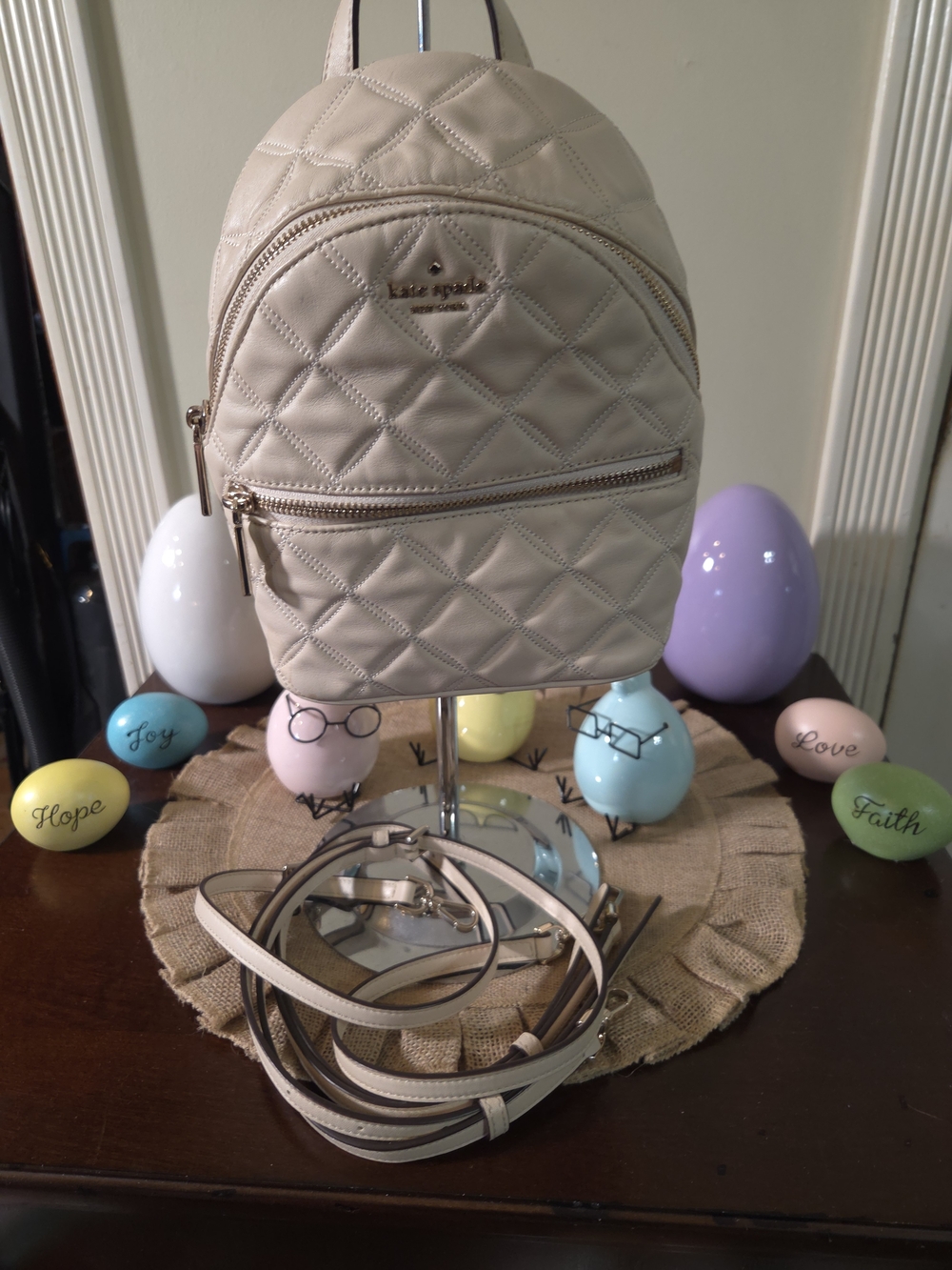 EUC Kate Spade Cream Quilted Leather Mini Backpack